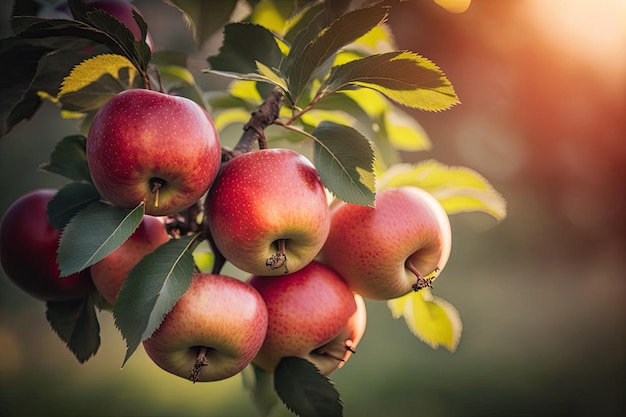 Arbre fruitier avec des pommes mûres suspendues à ses branches IA générative