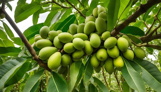 un arbre avec des fruits verts qui disent des fruits