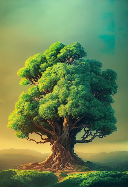 Photo arbre géant magique arbre de vie 3d illustré