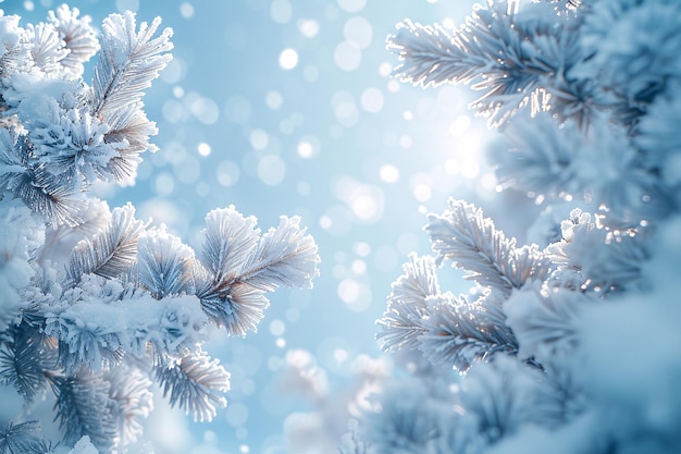 un arbre glacé avec des flocons de neige sur lui paysage de rime d'hiver sur les pins saison de neige lourde front froid