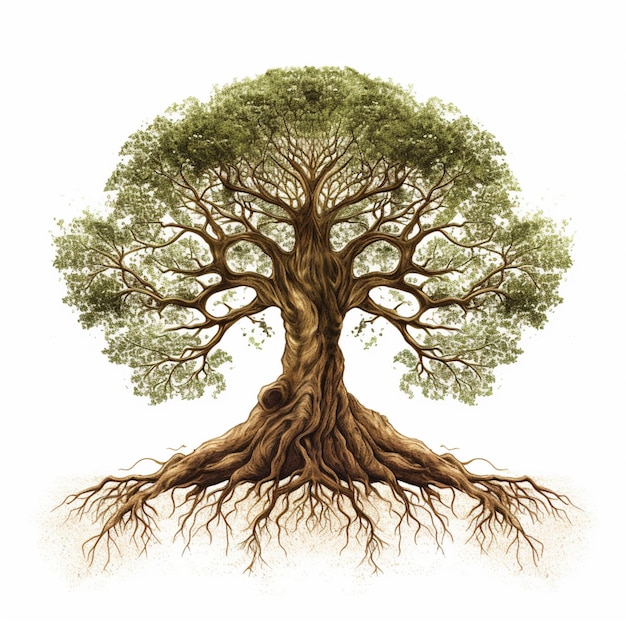 Un arbre avec un gros tronc et une grosse racine ai générative