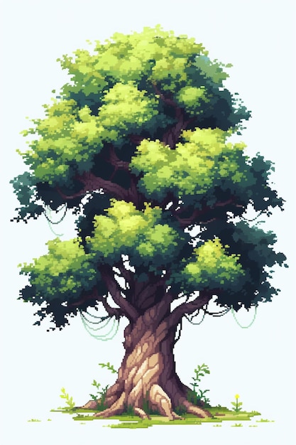 Photo arbre isolé pixel art rétro 8 bits fond blanc