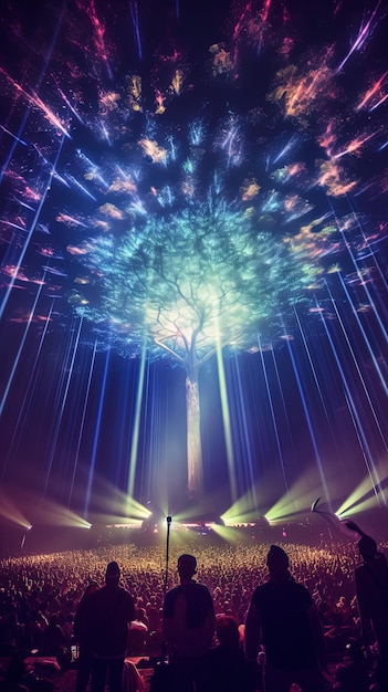 un arbre avec des lumières au sommet