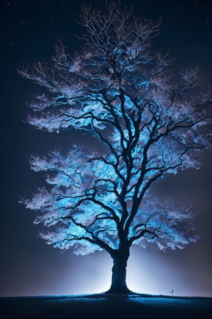 Photo arbre lumineux bleu la nuit