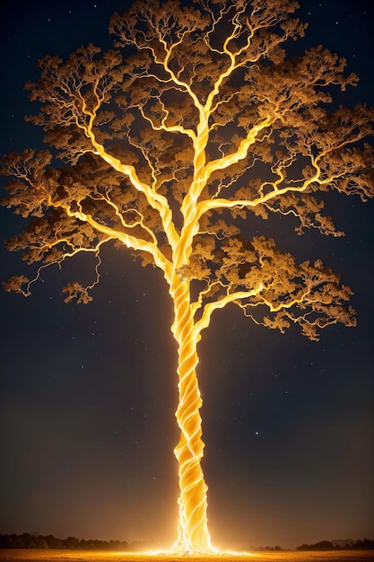 arbre lumineux la nuit