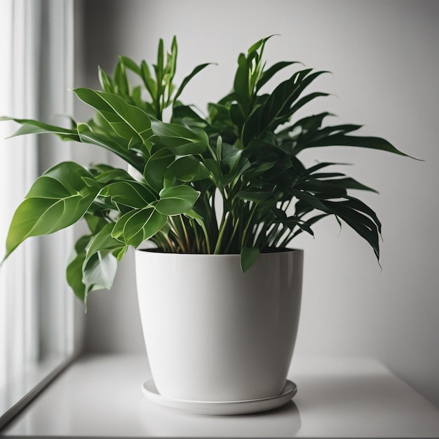 Arbre monstera décoratif planté pot en céramique blanche isolé sur fond blanc