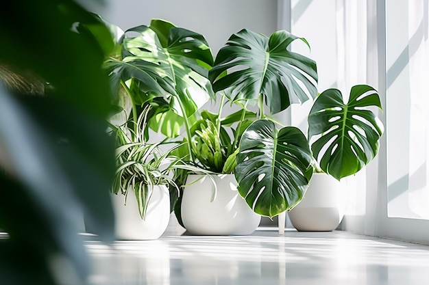 Arbre monstera décoratif planté en pot Feuille tropicale verte fond nature concept Ai généré