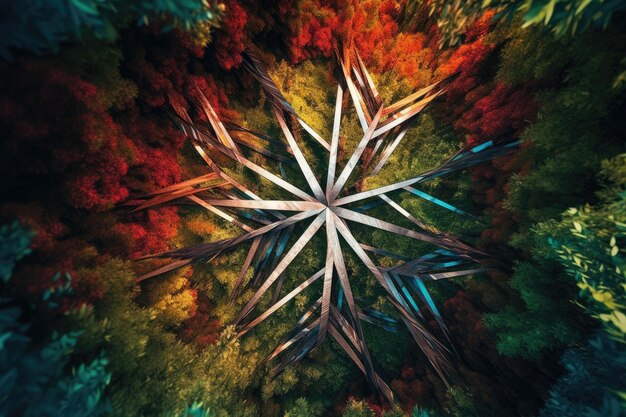 Arbre multicolore avec des étoiles et des flocons de neige sur fond noir Generative Ai