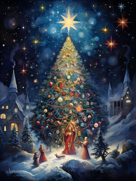 Arbre de Noël affiche carte fond design illustration du nouvel an