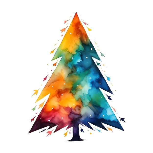 Arbre de Noël à l'aquarelle coloré isolé sur blanc