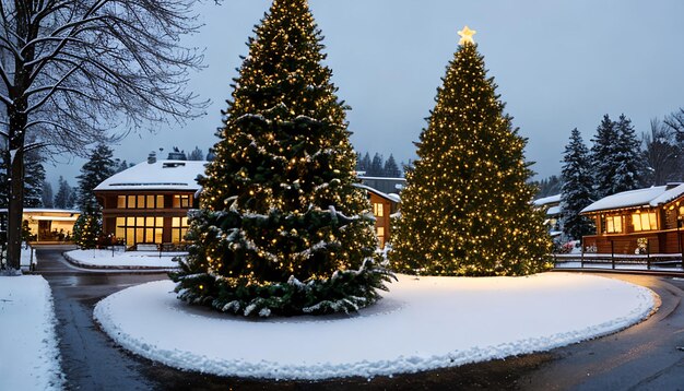 Arbre de Noël et arrière-plan de neige