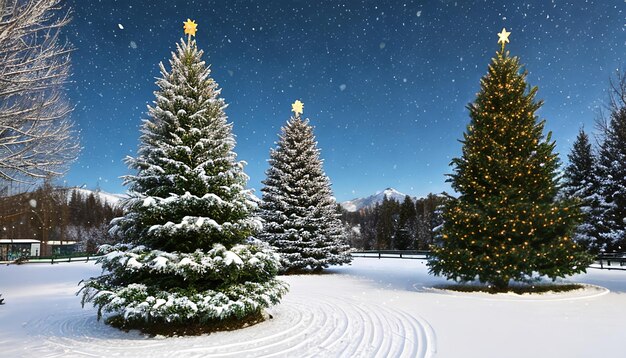 Photo arbre de noël et arrière-plan de neige