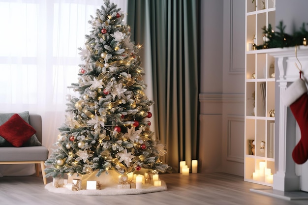 Arbre de Noël avec beaucoup de jouets dessus