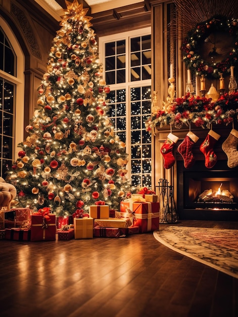 Arbre de Noël avec beaucoup de jouets dessus