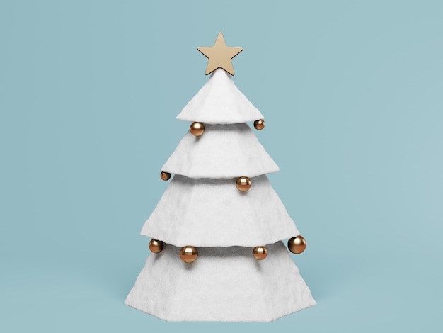 Arbre de Noël blanc avec décoration sur rendu 3d bleu