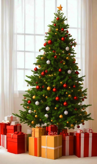 Photo arbre de noël avec des boîtes à cadeaux