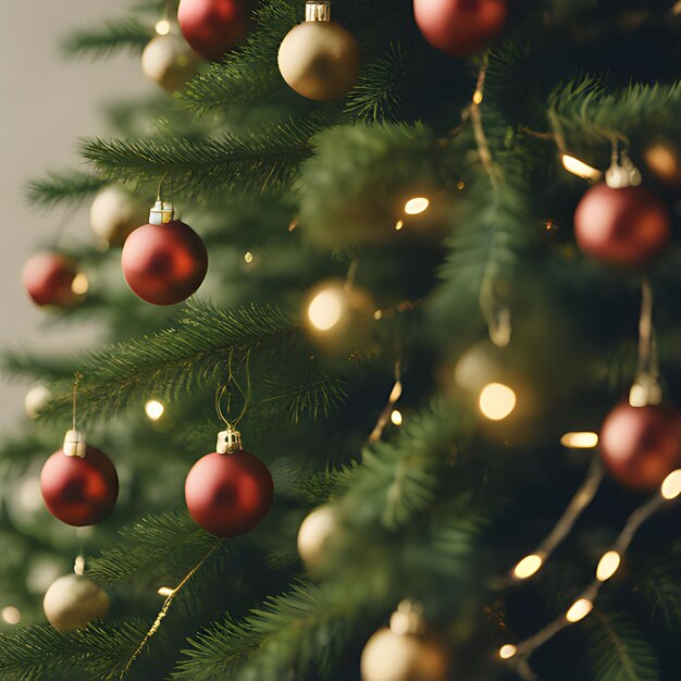 Photo un arbre de noël avec une boule rouge accrochée à lui