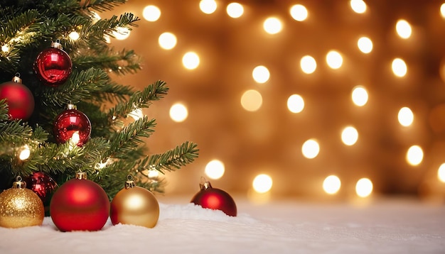 un arbre de Noël avec une boule rouge dans la neige