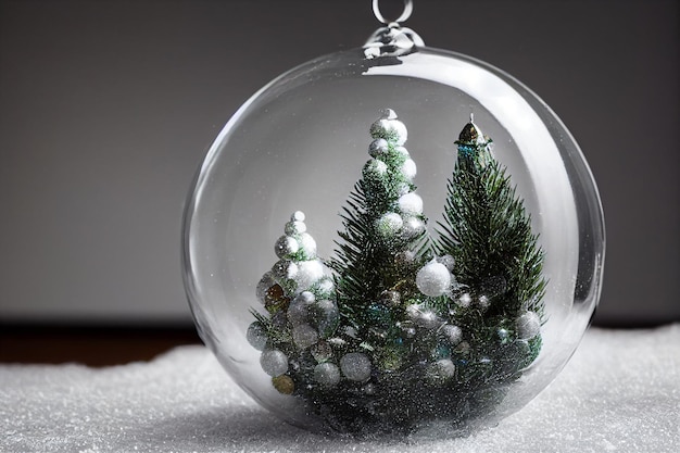 Arbre de Noël en boule de verre sur la neige