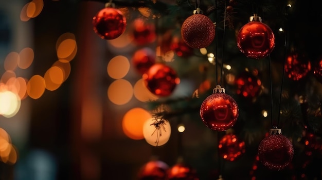 Arbre de Noël avec des boules de décoration et des lumières génératives ai