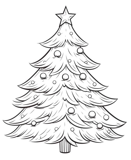 Photo arbre de noël avec des boules et une étoile fiche de coloration noire et blanche arbre de noël comme symbole de noël de la naissance du sauveur