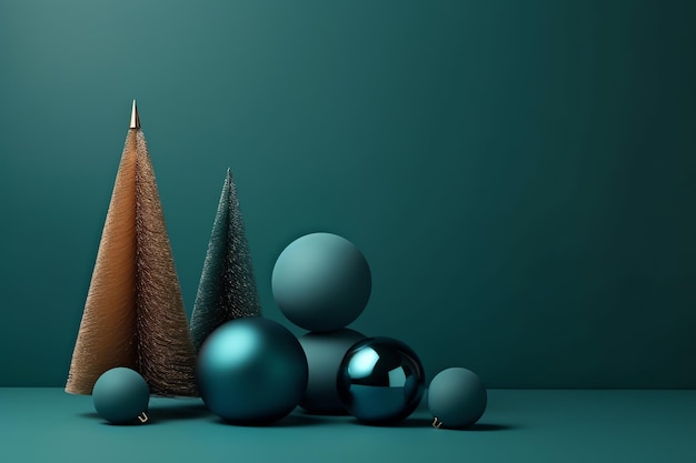 Arbre de Noël et boules sur fond vert