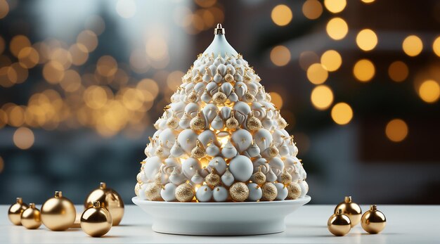 Arbre de Noël avec boules et lumières brillantes floues