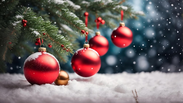 Photo arbre de noël avec des boules rouges