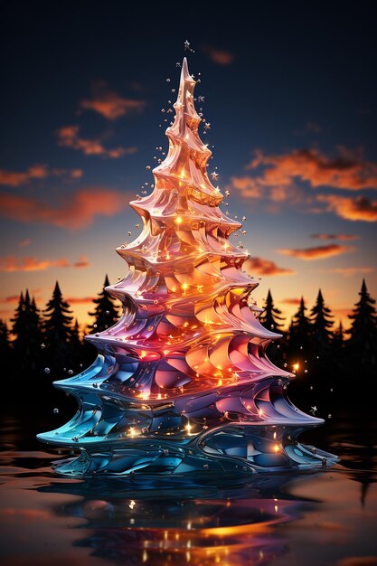 Arbre de Noël brillant et coloré en verre, conception d'hiver pour toile de fond imprimée de cartes
