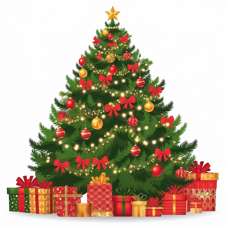 Photo un arbre de noël avec des cadeaux et des cadeaux sous lui