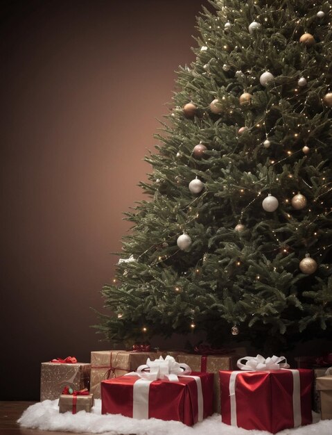 Photo arbre de noël avec des cadeaux carte de bonne année