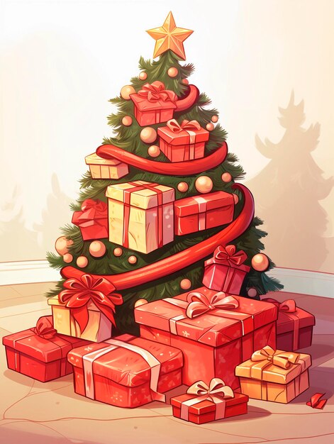 Arbre de Noël avec des cadeaux dans la pièce Illustration vectorielle d'un arbre de Noël