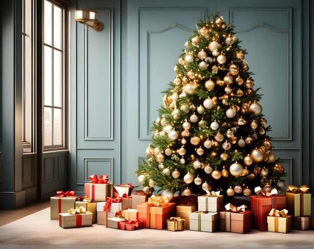 Arbre de Noël et cadeaux à la maison