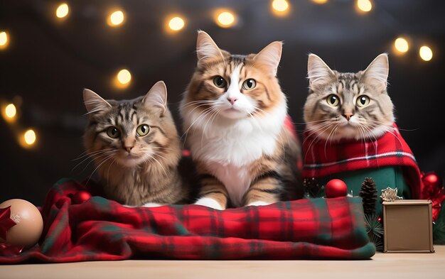 Photo arbre de noël avec des chats et des chats