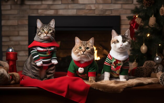 Photo arbre de noël avec des chats et des chats