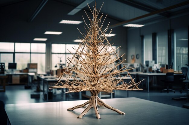 Arbre de Noël créatif alternatif de tiges et de bâtons en bois généré par l'IA