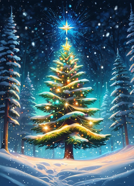 Arbre de Noël dans le fond de l'illustration de la forêt d'hiver