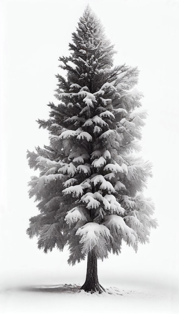 Arbre de Noël dans la neige isolé sur fond blanc avec la technologie IA générative