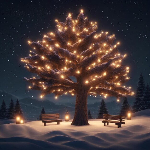 Photo arbre de noël dans la nuit arbre de noël dans la ville arbre de noël dans la neige