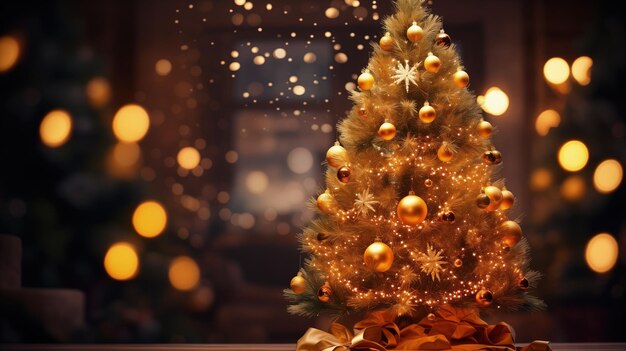 Arbre de Noël avec décoration de bulbes dorés