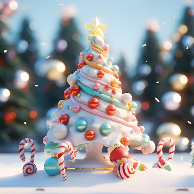 Arbre de Noël avec des décorations sur le fond de l'illustration 3D de l'arbre de Noël