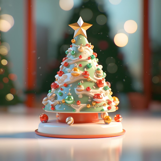Arbre de Noël avec des décorations sur le fond de l'illustration 3D de l'arbre de Noël