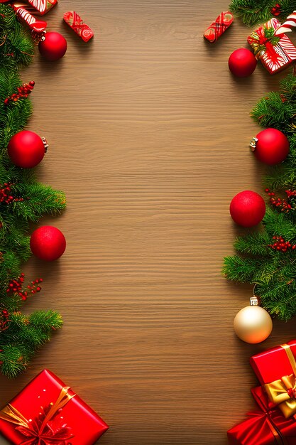 Photo un arbre de noël avec des décorations rouges sur un fond vert