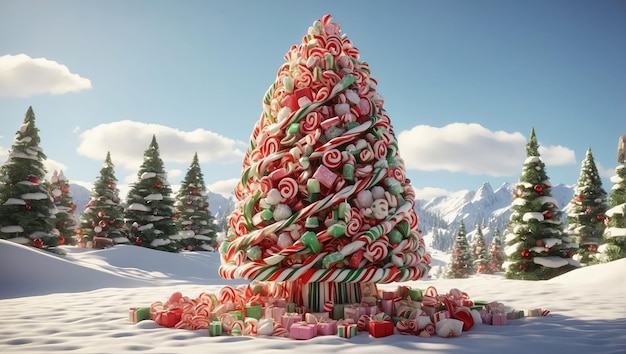 arbre de Noël décoré avec des bonbons carte de Noël joyeux génératif Ai