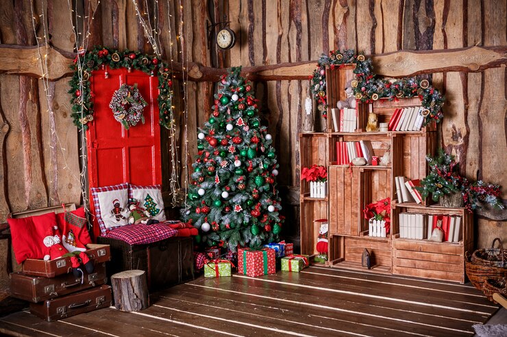 Photo arbre de noël décoré avec un cadeau