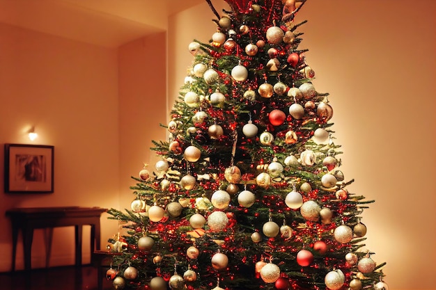 Arbre de Noël décoré comme arrière-plan joyeux de Noël festif