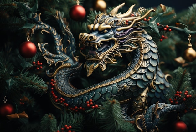 Arbre de Noël décoré dans le style de l'année du dragon