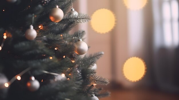 Arbre de Noël décoré sur un fond flou