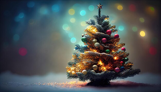 Arbre de Noël décoré sur fond scintillant et féerique flou avec la technologie IA générative