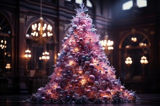 Arbre de Noël décoré avec une guirlande lumineuse dans un intérieur de luxe tradition de la nouvelle année